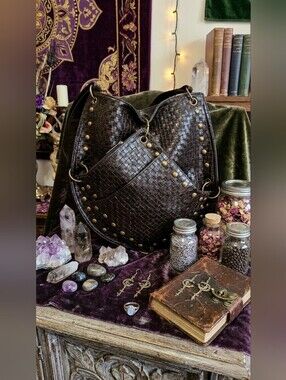 Vintage Woven Studded Whimsy Goth Hobo Bag ⭐